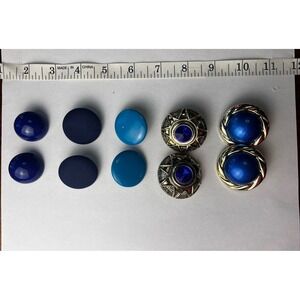 Set of Vintage Clip On Earrings Blue Gold Tone Designer Retro